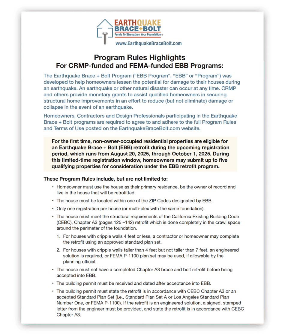 Progra Rules EBB Program Rules Highlights – California Residential Mitigation Program