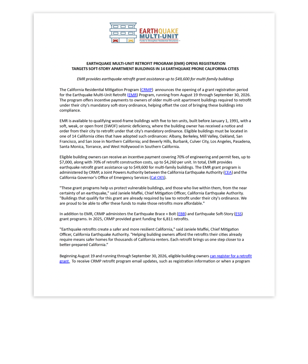 EMR Registration Announcement