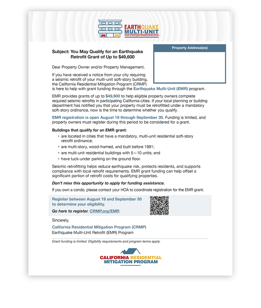 EMR Registration Letter for Property Owners